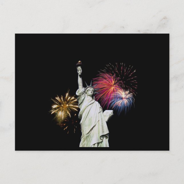 Postal Estatua de la Libertad - fondo de fuegos artificia (Anverso)