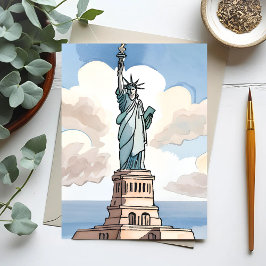 Postal Estatua de la Libertad | Monumento Acuarela