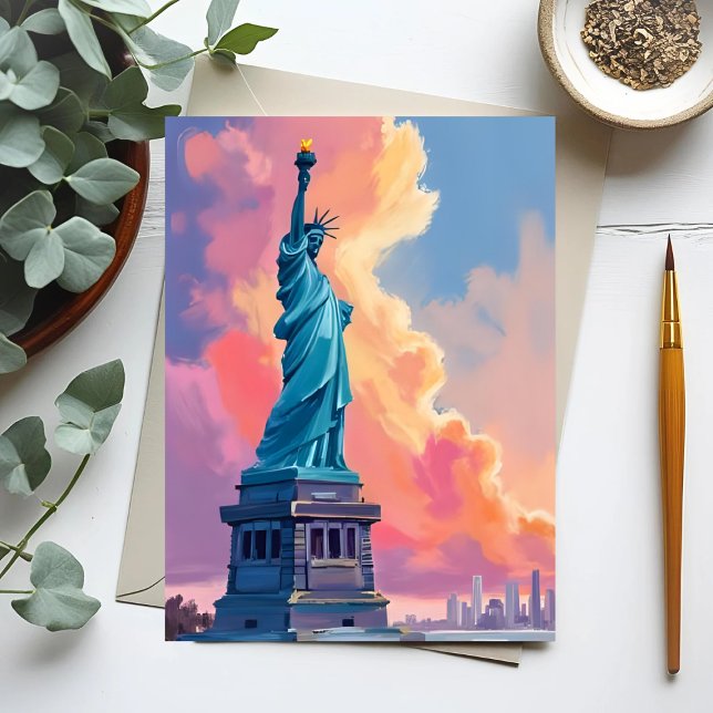 Postal Estatua de la Libertad Nueva York acuarela (Subido por el creador)