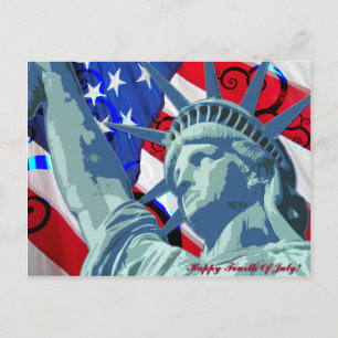 Postal Estatua de la Libertad y Bandera Patriótica Americ