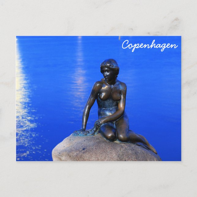 Postal Estatua de la sirena pequeña, Copenhague, Dinamarc (Anverso)