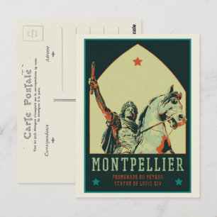 Postal Estatua de Montpellier Louis XIV ilustracion Franc