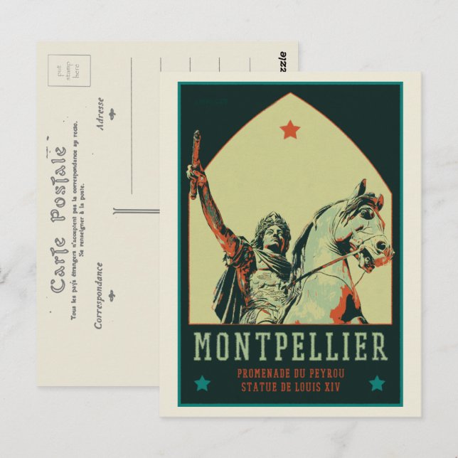 Postal Estatua de Montpellier Louis XIV ilustracion Franc (Anverso / Reverso)