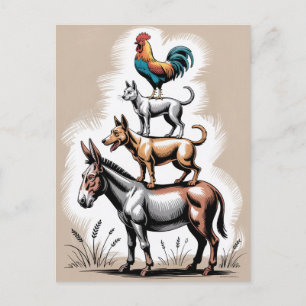 Postal Estatua de músicos de Bremen en Alemania