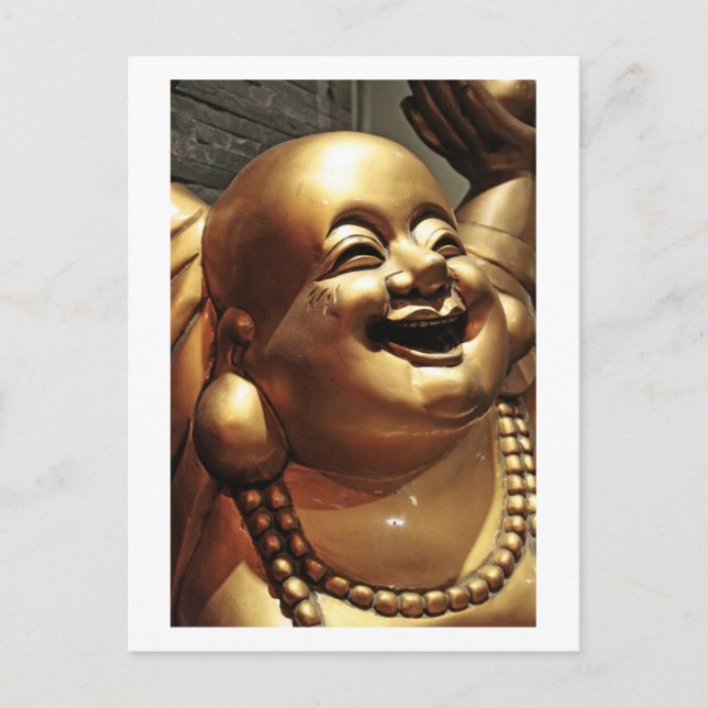 Postal Estatua de oro de la cara de Buda de risa (Anverso)