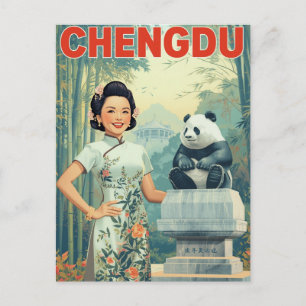 Postal Estatua de Panda de Chengdu China Viaje Vintage