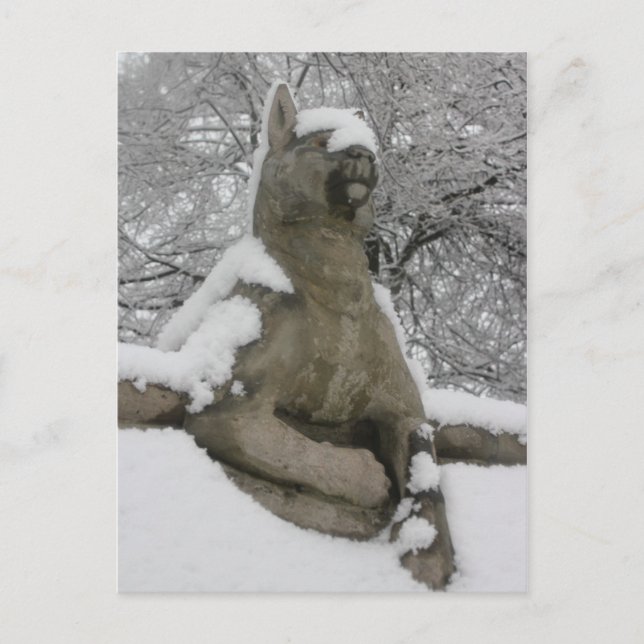 Postal estatua de perro en la nieve (Anverso)