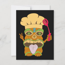 Postal Estatua de Tiki Chef con espátula, negro gracioso