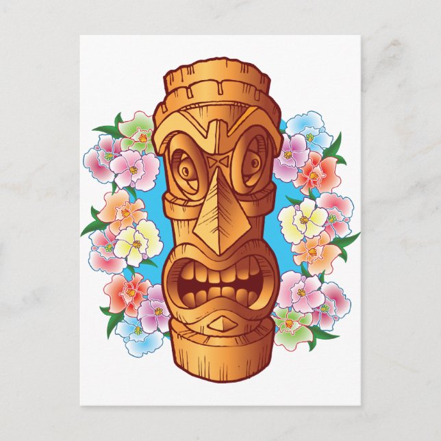Postal Estatua de Tiki del dibujo animado (Anverso)