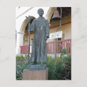 Postal Estatua del Padre Serra en la Misión de Santa Bárb