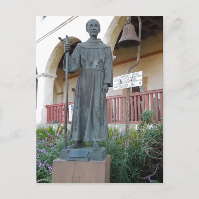Postal Estatua del Padre Serra en la Misión de Santa Bárb (Anverso)