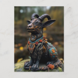 Postal Estatua floral de cabra