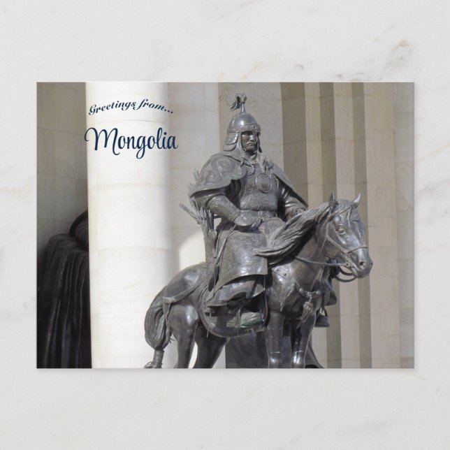 Postal Estatua guerrera en la Plaza Sukhbaatar de Mongoli (Anverso)