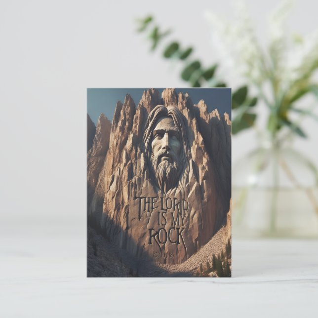 Postal Estatua majestuosa de Jesús: El Señor es mi Roca (Anverso de pie)