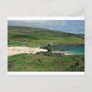 Postal estatua Moai playa Anakena Rapa Nui Isla de Pascua