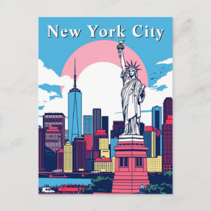 Postal Estatua Retro Cómica de Pop Art de la Ciudad de Nu