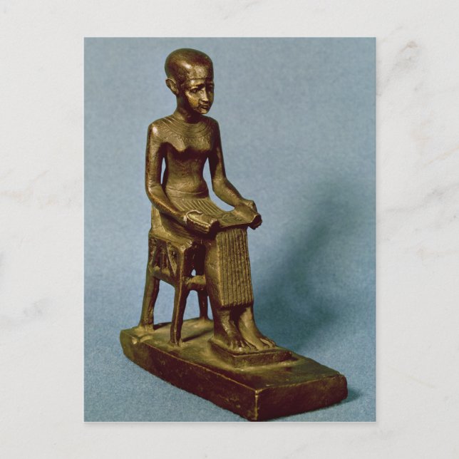 Postal Estatua sentada de Imhotep sosteniendo una sesión  (Anverso)