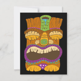 Postal Estatua Tiki de madera con boca abierta, negro gra