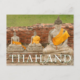 Postal Estatuas de Budas sentados Ayutthaya, Tailandia