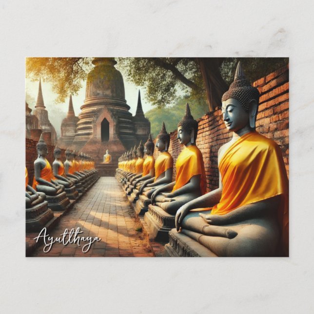 Postal Estatuas del Buda de Ayutthaya Tailandia (Anverso)