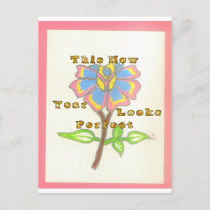 Postal Este Arte de Texto Floral de Año Nuevo Parece Perf