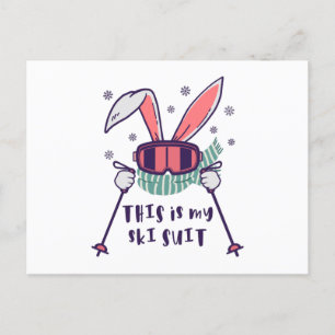 Postal Este es mi Conejo de Esquí con bastones de esquí