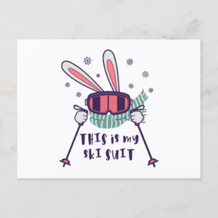 Postal Este es mi Conejo de Esquí con bastones de esquí