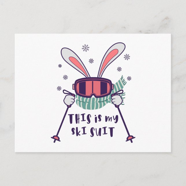 Postal Este es mi Conejo de Esquí con bastones de esquí (Anverso)