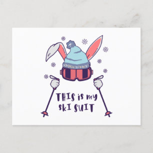 Postal Este es mi Conejo de Esquí con bastones de esquí