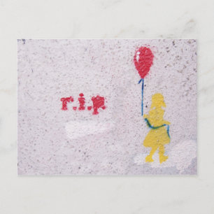 Postal esténcil de r.i.p. : chica con el globo rojo