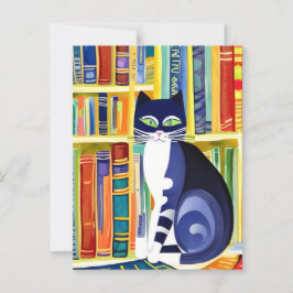 Postal Estética De Gato Bookish - Gato En Una Librería