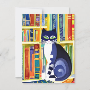 Postal Estética De Gato Bookish - Gato En Una Librería