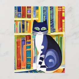 Postal Estética De Gato Bookish - Gato En Una Librería