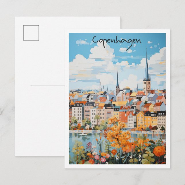 Postal Estética de viaje Copenhague Dinamarca (Anverso / Reverso)