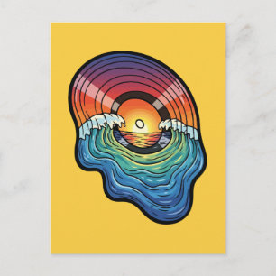 Postal Estética de vinilo de onda de puesta de sol retro