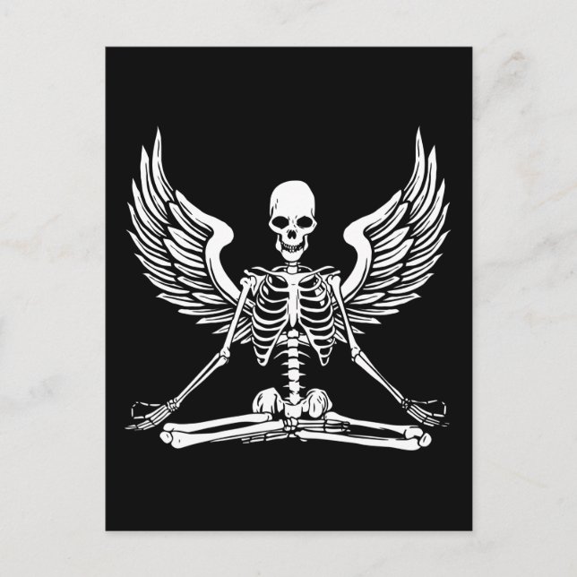 Postal Estética de Yoga Goth Alas Meditar Ángel Esqueleto (Anverso)