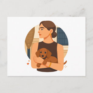 Postal Estética moderna de mamá de perro con cachorro lin