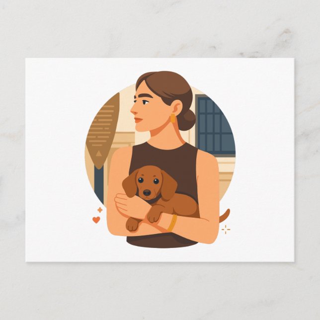 Postal Estética moderna de mamá de perro con cachorro lin (Anverso)