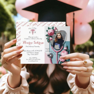 Postal Estetoscopio de Graduación Rosas Rosadas Florales 