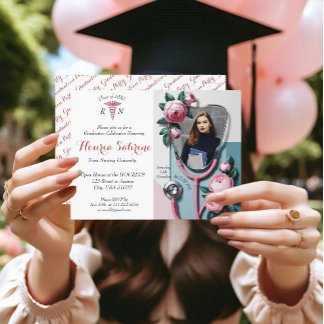 Postal Estetoscopio de Graduación Rosas Rosadas Florales 