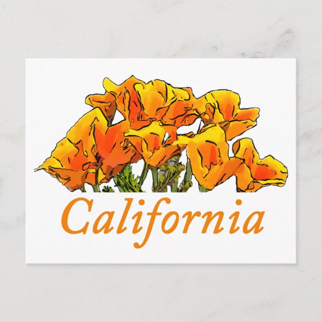 Postal Estilizado California Poppy Art, texto "California (Anverso)