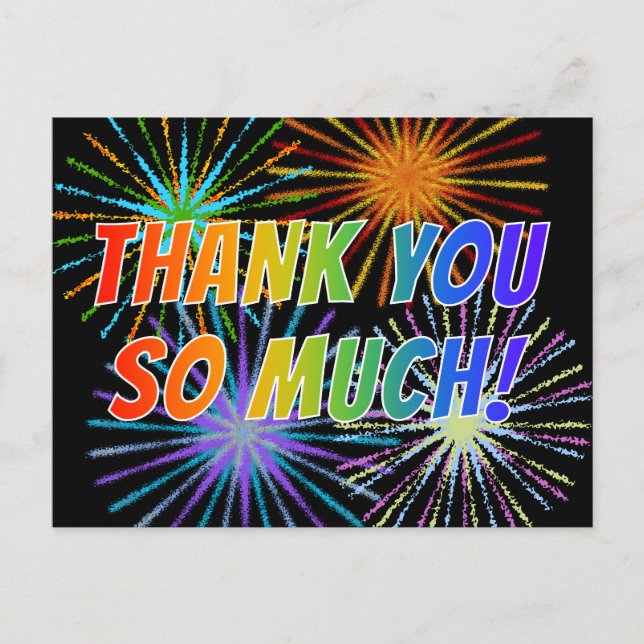 Postal Estilo arcoiris "¡MUCHAS GRACIAS!", fuegos artific (Anverso)