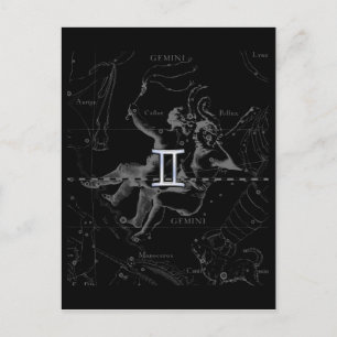 Postal Estilo Chrome Gemini Signo del Zodiaco en Hevelius