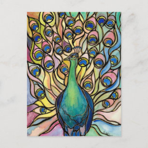 Postal estilo cristalera tiffany Peacock