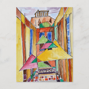 Postal Estilo cubista acuarela Plaka   Atenas, Grecia