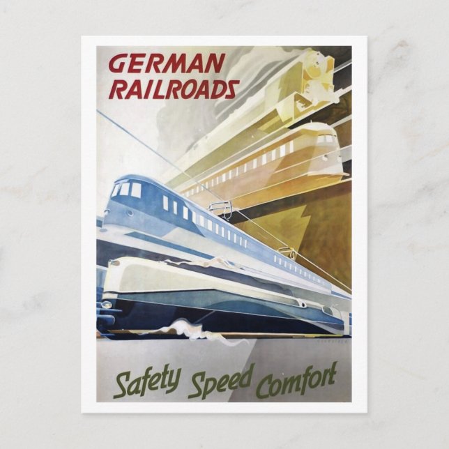 Postal Estilo de afiche de viajes del ferrocarril alemán  (Anverso)