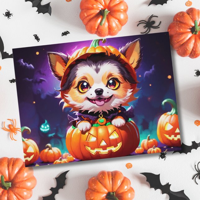 Postal Estilo de anime Chibi de perro de Halloween (Subido por el creador)