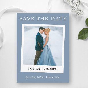 Postal Estilo de cámara instantánea Save The Date Azul po