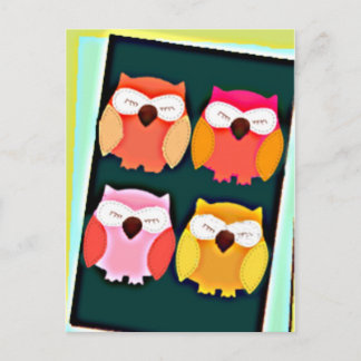Postal Estilo de cosecha de vintage lechuzas multicolor
