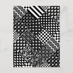 Postal Estilo de patrón mixto minimalista en blanco y neg